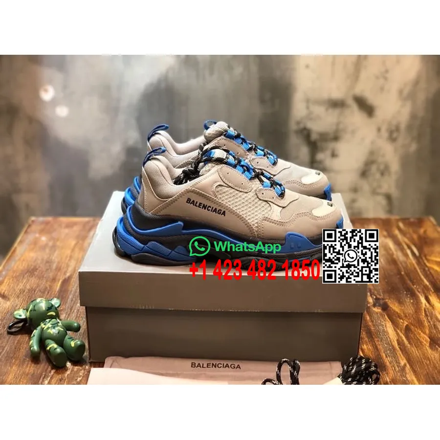 Balenciaga Triple S Tênis Couro De Bezerro Coleção Primavera/verão 2022, Branco/cinza/azul/preto