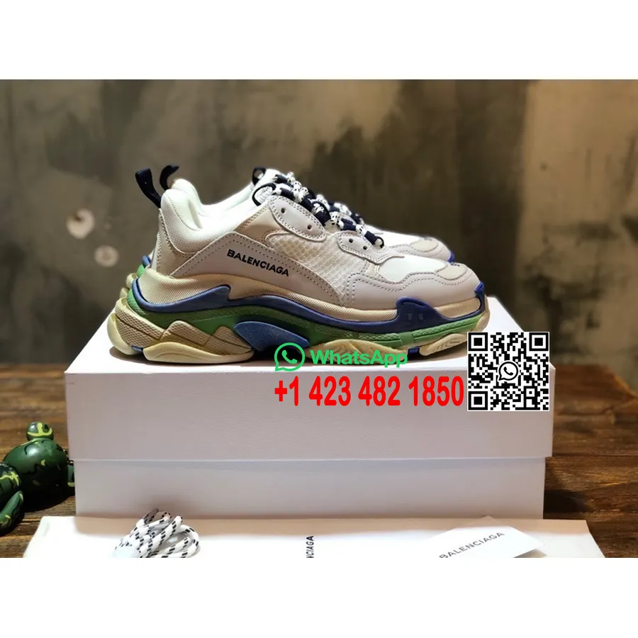 Balenciaga Baskets Triple S Cuir De Veau Collection Printemps/été 2022, Vert/bleu/blanc