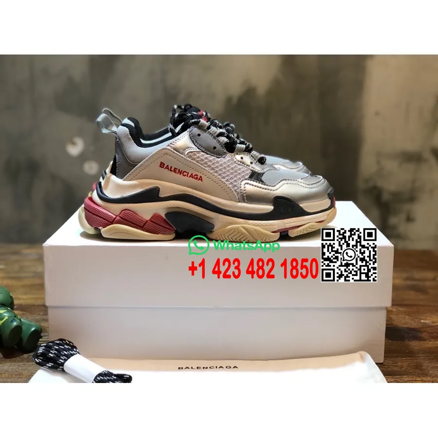 Balenciaga Triple S Tenisky Z Teľacej Kože Kolekcia Jar/leto 2022, Strieborná/červená/biela