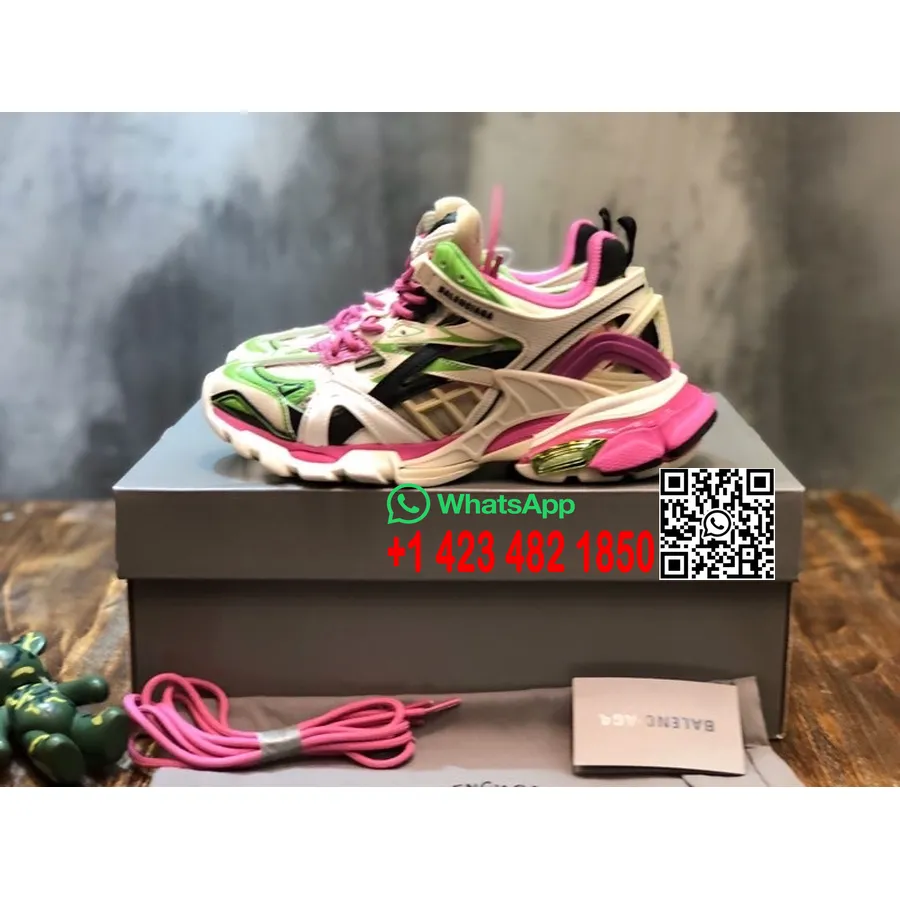 Balenciaga Track 2.0 Sneakers από δέρμα μοσχαριού συλλογή φθινόπωρο/χειμώνας 2022, ροζ/λευκό/πράσινο