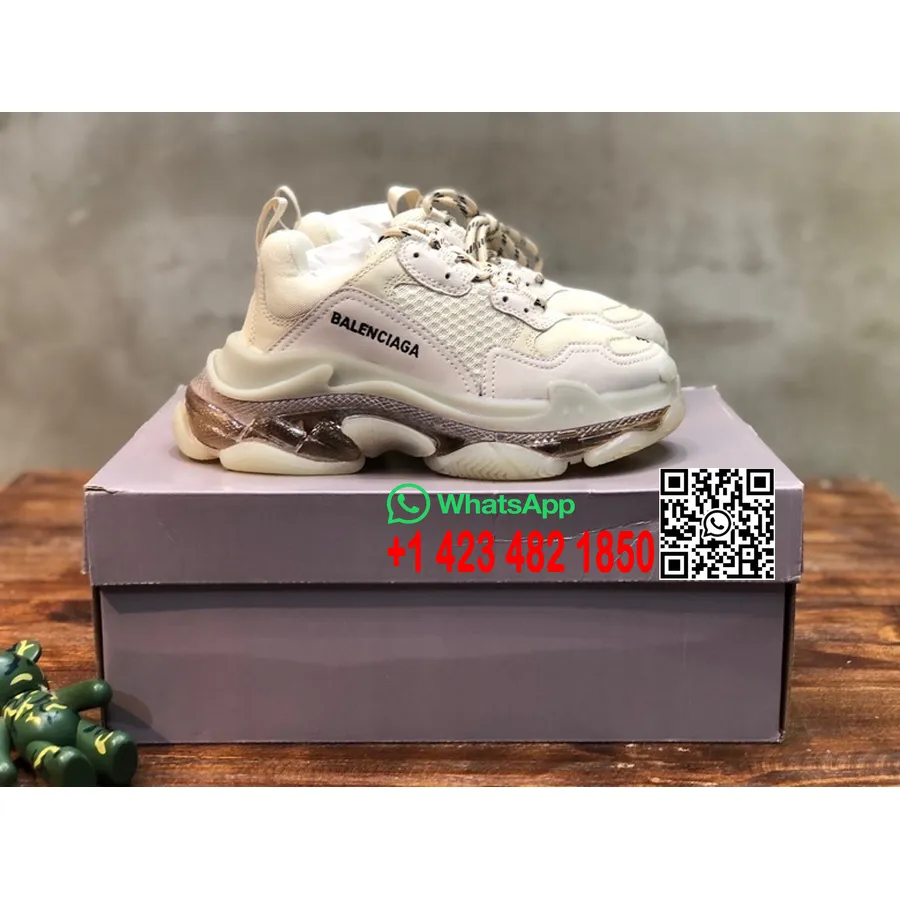 Balenciaga Triple S Sneakers Aus Kalbsleder, Frühjahr/sommer-kollektion 2022, Gebrochenes Weiß/transparent