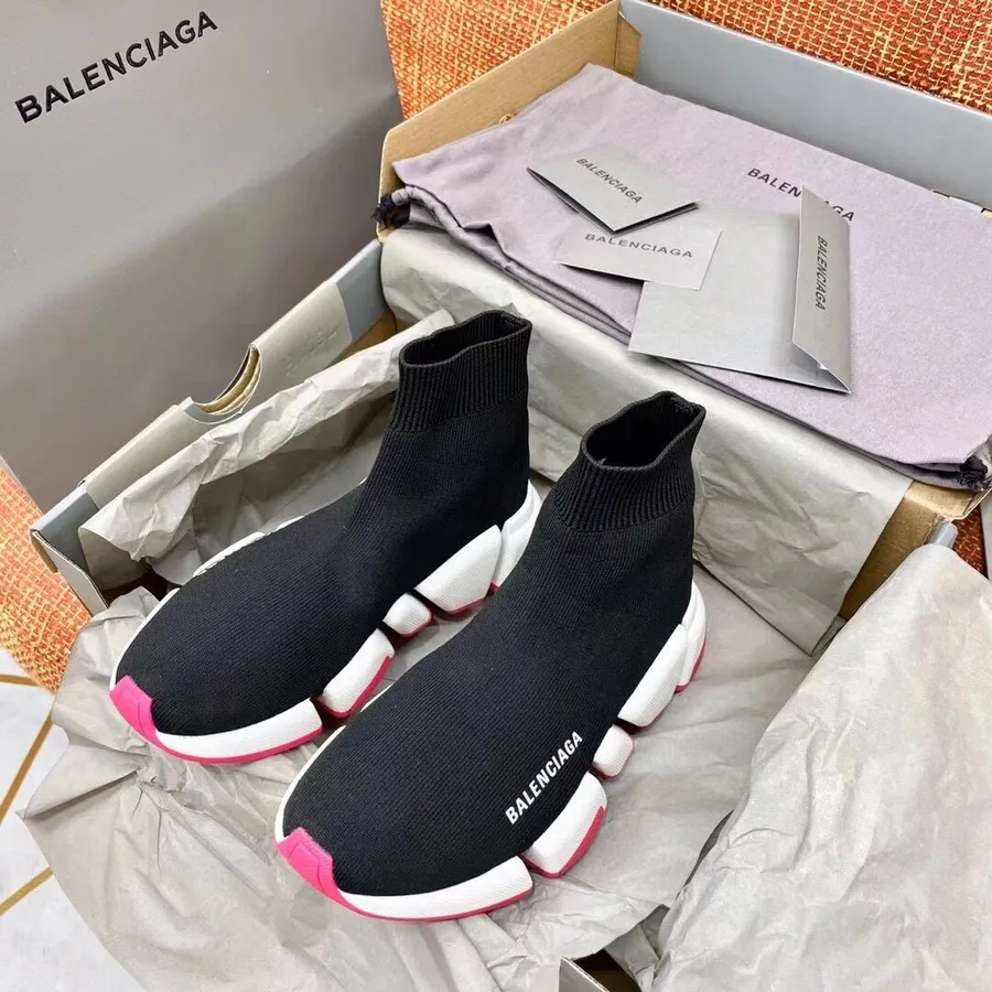 Balenciaga Speed 2.0 Knit Sock Sneakers Spring/Summer 2021 Collection, Metallic Black/White/Pink