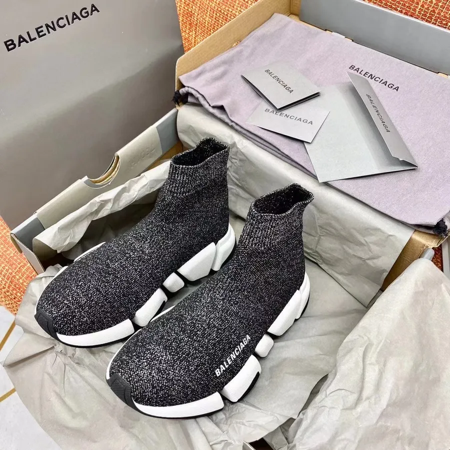 Balenciaga Speed 2.0 Knit Sock Tênis Coleção Primavera/verão 2021, Preto Metálico/branco