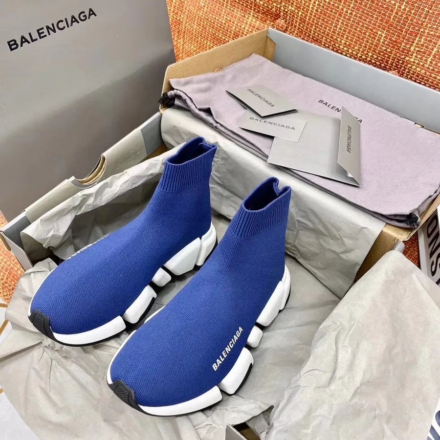 Balenciaga Speed 2.0 Stickade Socksneakers Vår/sommar 2021 Kollektion, Marin/vit