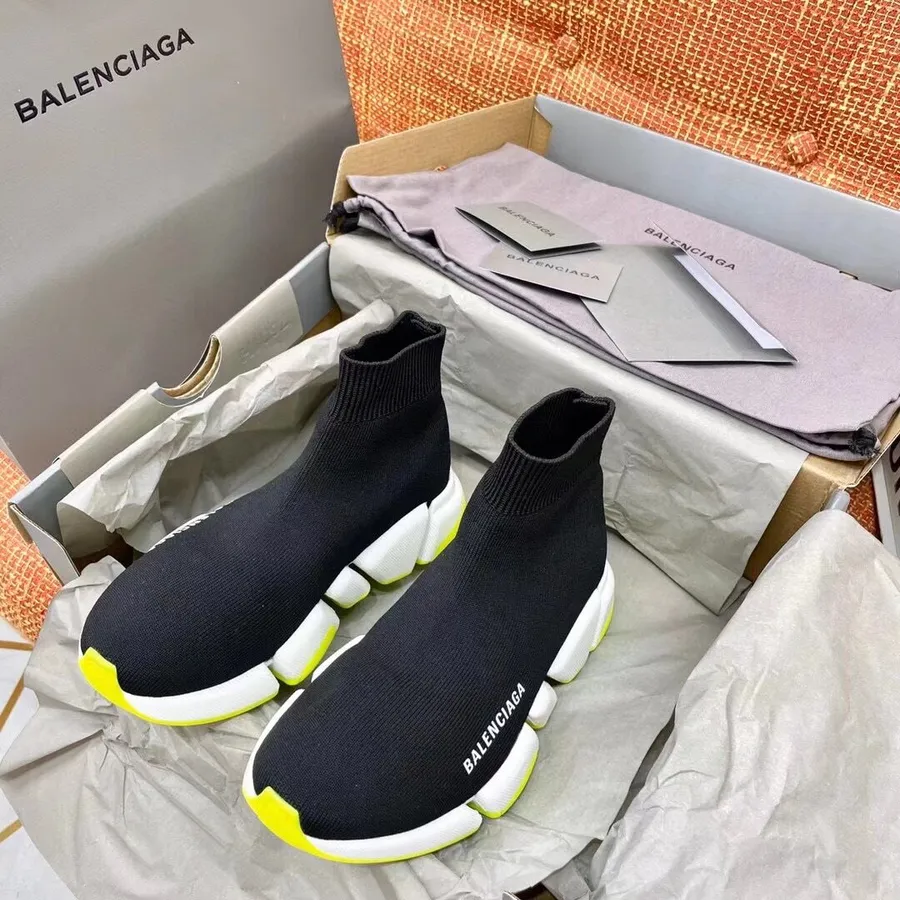 Balenciaga Speed 2.0 Kötött Zoknis Tornacipő 2021 Tavaszi/nyári Kollekció, Fekete/neon Sárga/fehér