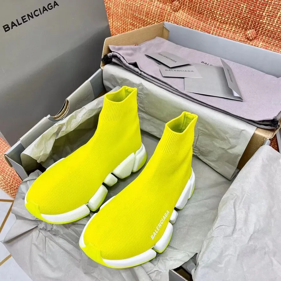 Balenciaga Speed 2.0 плетени кецове колекция пролет/лято 2021, неоново жълто/бяло