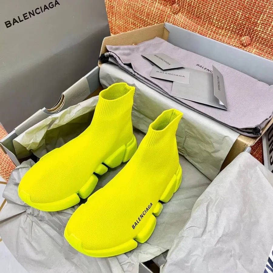 נעלי סניקרס גרביים בסריג Balenciaga Speed 2.0 אביב/קיץ 2021, צהוב ניאון