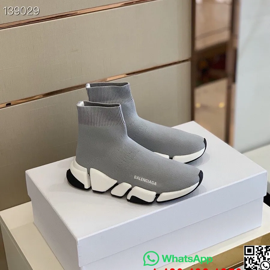 Balenciaga Speed 2.0 Pletené Ponožkové Tenisky Kolekcia Jeseň/zima 2020, šedá/biela