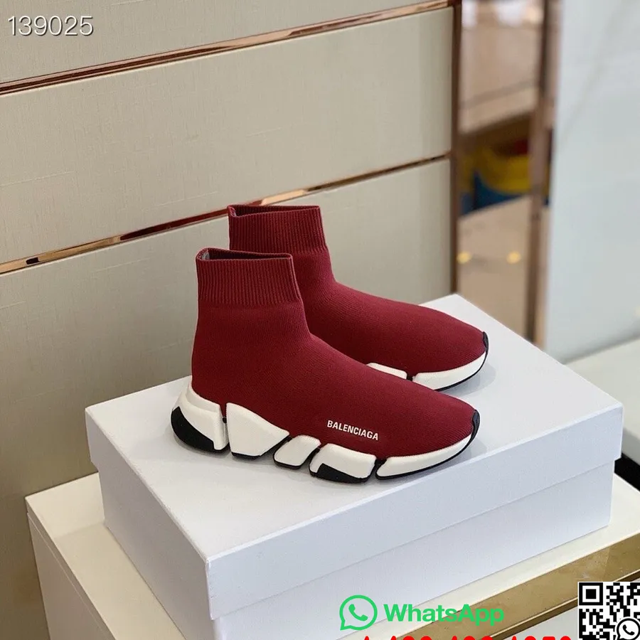 Balenciaga Speed 2.0 Pletené Ponožkové Tenisky Kolekcia Jeseň/zima 2020, Bordovo/biele