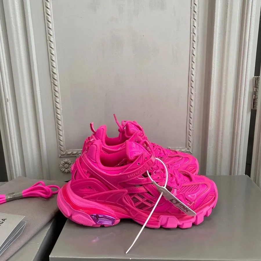 Balenciaga Track 2.0 Spor Ayakkabı Dana Deri Ilk/yaz 2020 Koleksiyonu, Fluo Pembe