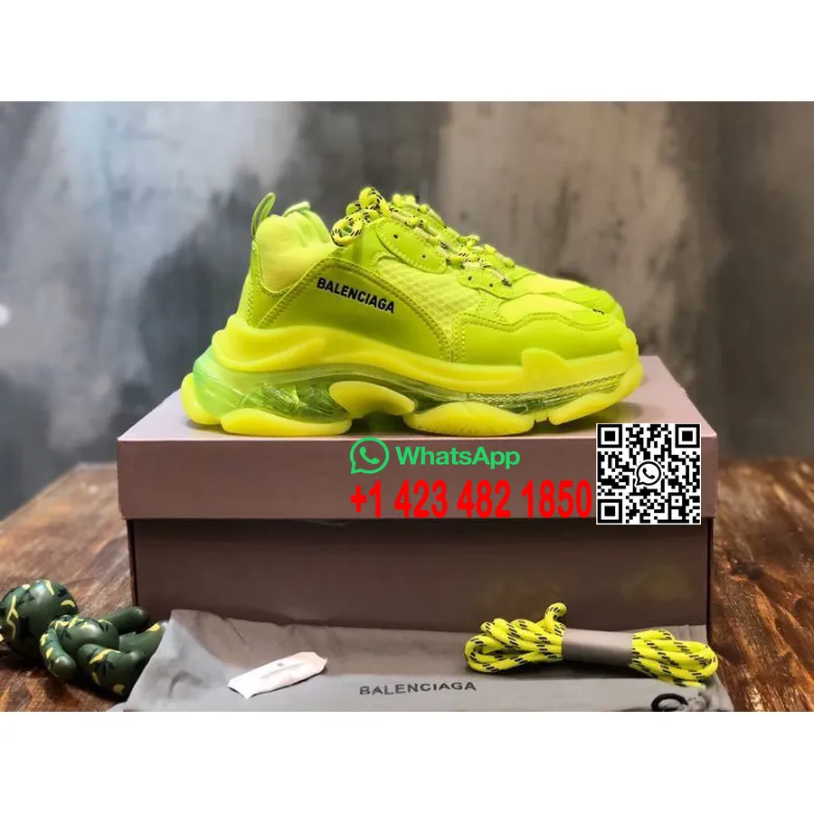 Balenciaga Triple S Tênis Couro De Bezerro Coleção Primavera/verão 2020, Amarelo Neon