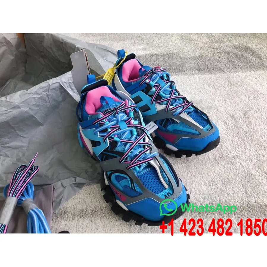 Balenciaga Track 2 Sneakers Kalbsleder Frühjahr/Sommer 2019 Kollektion, Blau/rosa/schwarz