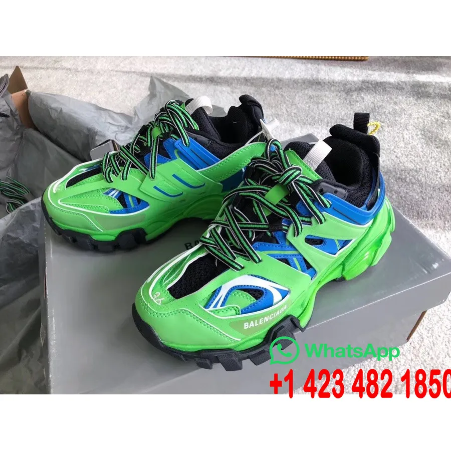 Balenciaga Track 2 Sneakers δέρμα μοσχαριού συλλογή άνοιξη/καλοκαίρι 2019, νέον κίτρινο/μπλε/μαύρο