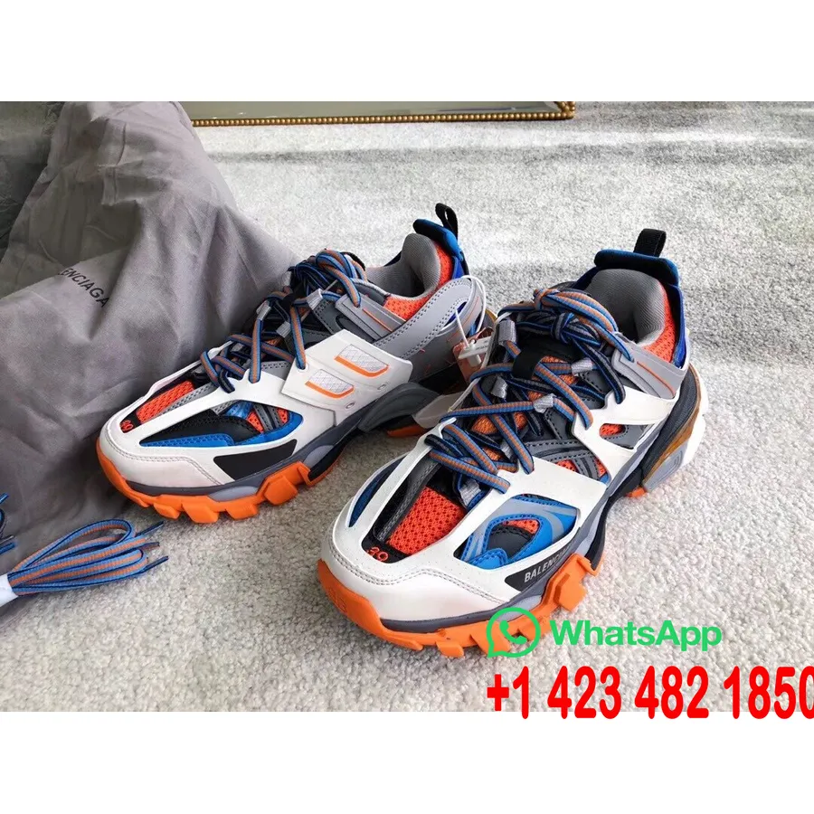 Balenciaga Track 2 Sneakers Kalbsleder Frühjahr/Sommer 2019 Kollektion, Weiß/Orange/Blau