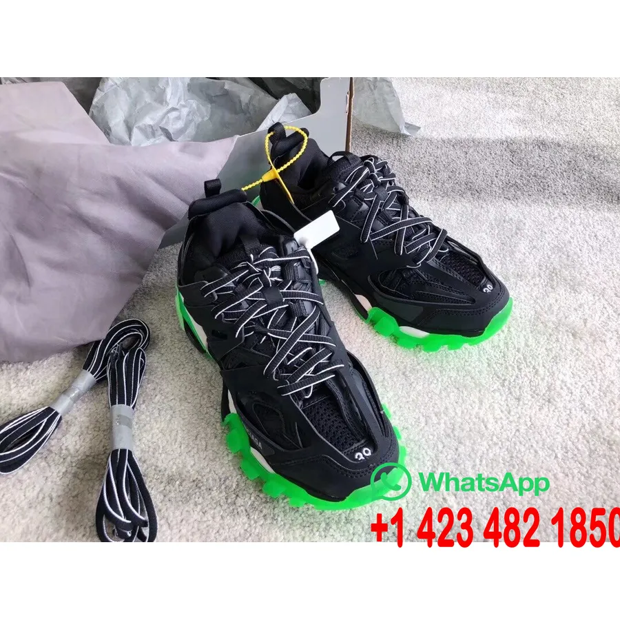 Balenciaga Track 2 Sneakers Kalbsleder Frühjahr/Sommer 2019 Kollektion, Schwarz/Neon