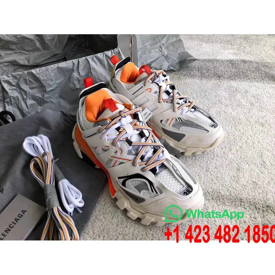 Balenciaga Track 2 Sneakers Kalveskind Forår/sommer 2019 Kollektion, Orange/hvid