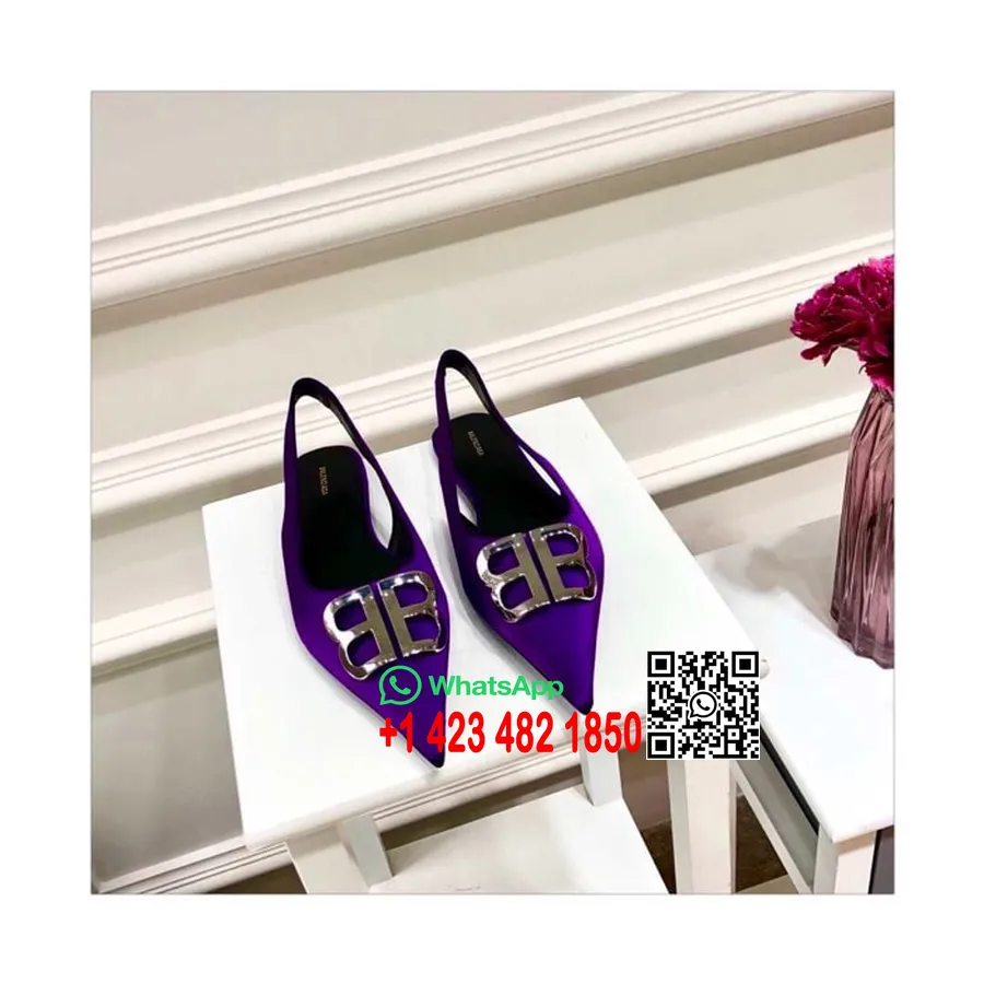 Balenciaga Bb סאטן Slingback Mule Flats עור עגל קולקציית אביב/קיץ 2019, סגול