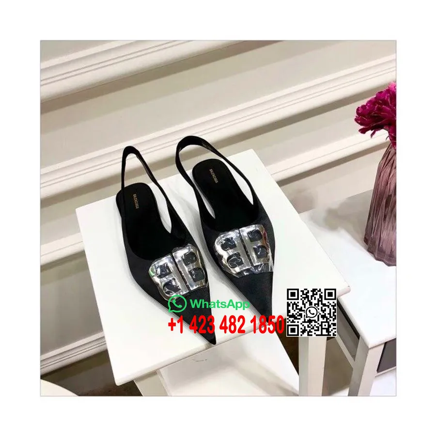 Balenciaga Bb Satin Slingback Mule Flats Kalveskinn Vår/sommer 2019 Kolleksjon, Svart