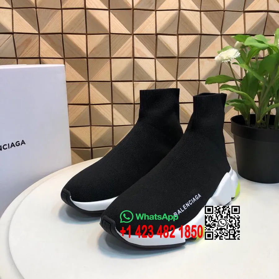 حذاء Balenciaga الرياضي عالي الجودة مصنوع من نسيج مطاطي من مجموعة ربيع / صيف 2019 باللون الأسود / الأبيض / النيون