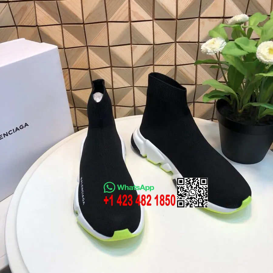 Balenciaga Stretch-Knit High-Top Trainers Sneakers Spring/Summer 2019 Collection Black/Neon/White