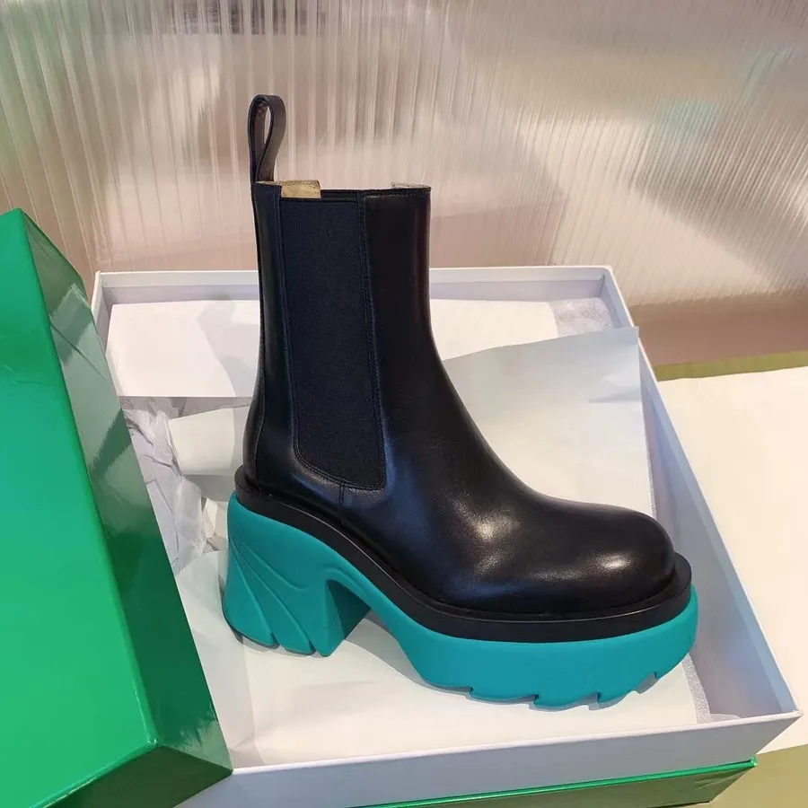 Bottega Veneta Flash Stiefeletten Kalbsleder Herbst/winter 2021 Kollektion, Schwarz/türkis