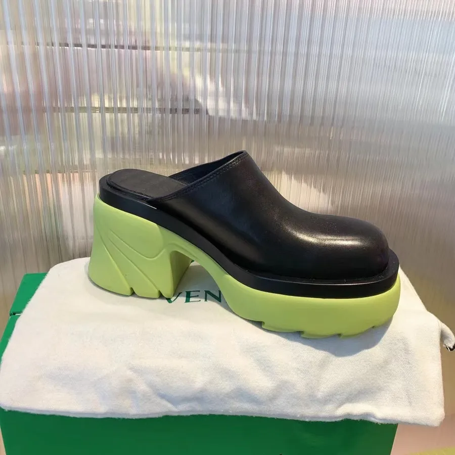 Bottega Veneta Flash Mules Kalbsleder Herbst/Winter 2021 Kollektion, Schwarz/limette