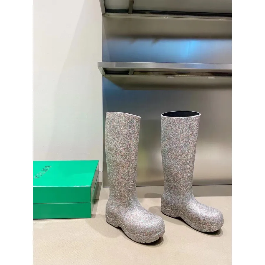 Bottega Veneta Puddles PVC Knee High Boots Fall/Winter 2021 Collection, Silver Glitter