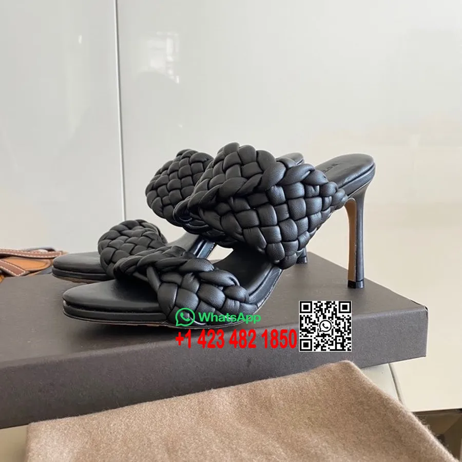 Bottega Veneta Curve Szandál 9,5 Cm-es Sarkú Báránybőr 2020 Tavaszi/nyári Kollekció, Fekete