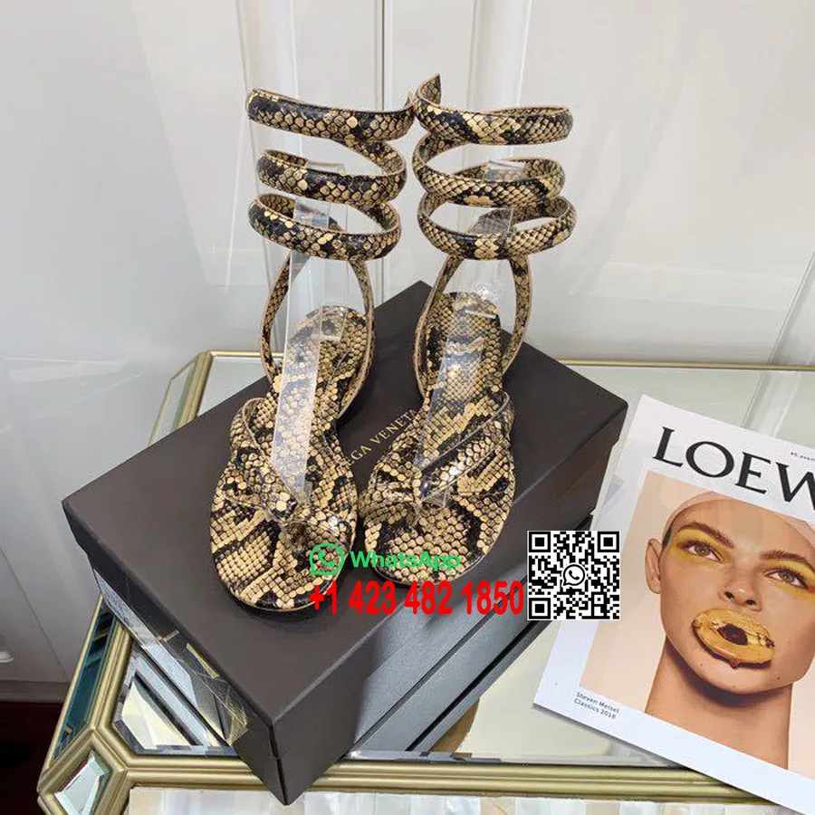 Bottega Veneta Flat Sandals Python Print Calfskin Leather Spring/Summer 2020 Collection, Beige