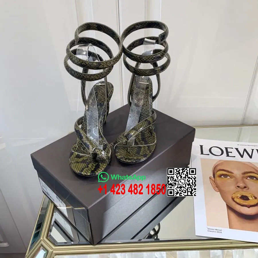 Bottega Veneta Spiral-Sandalen, 80 Mm, Kalbsleder Mit Python-Print, Frühjahr/Sommer-Kollektion 2020, Grün