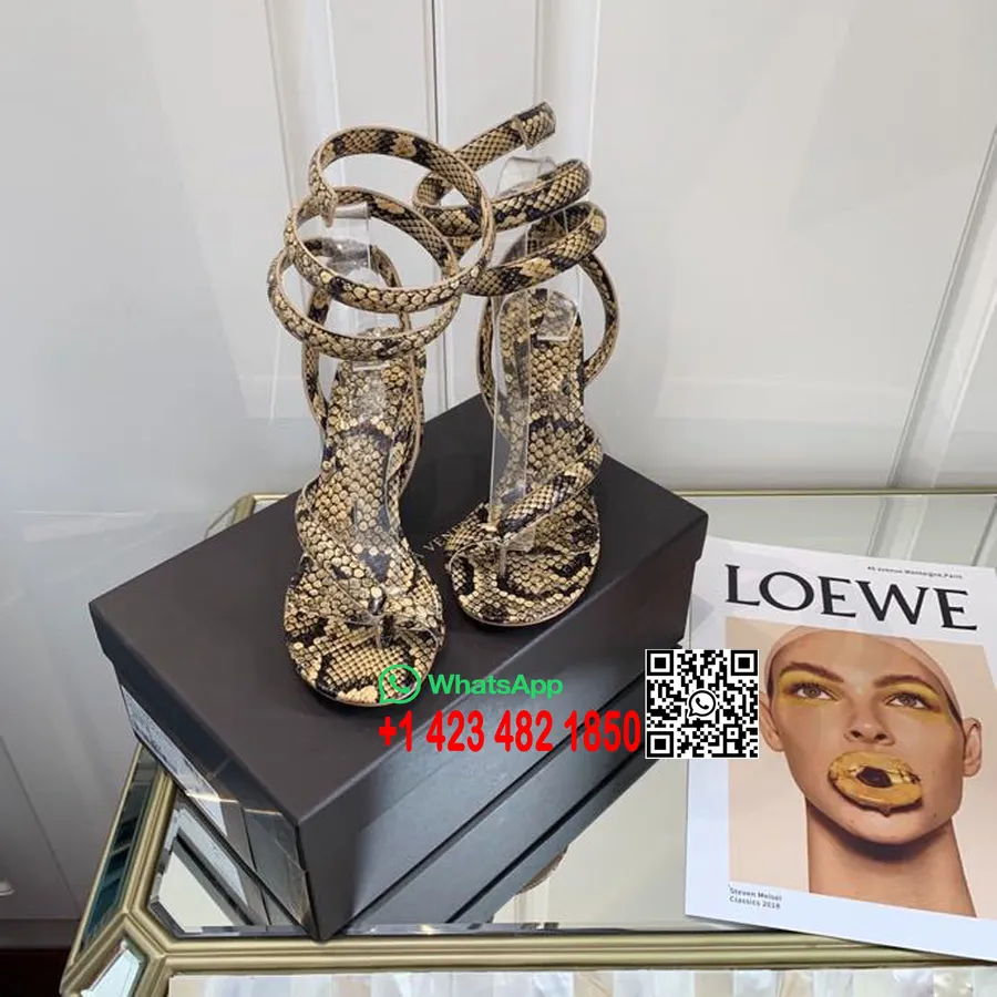 Bottega Veneta Spiral-Sandalen, 80 Mm, Kalbsleder Mit Python-Print, Frühjahr/Sommer-Kollektion 2020, Beige