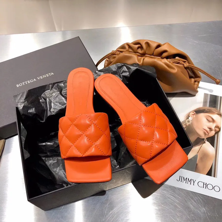 Bottega Veneta Sandal Empuk Ujung Persegi Kulit Anak Sapi Koleksi Musim Semi/musim Panas 2020, Oranye