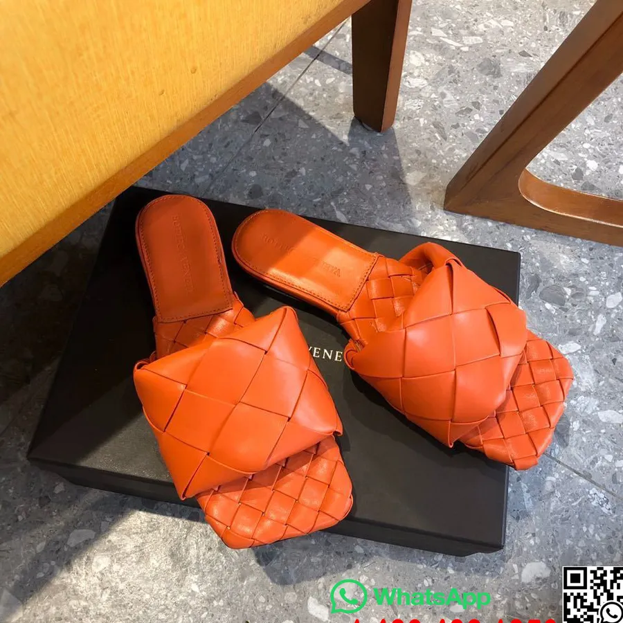 Bottega Veneta Lido Sandálias Planas Com Bico Quadrado Couro De Cordeiro Coleção Outono/inverno 2019, Laranja