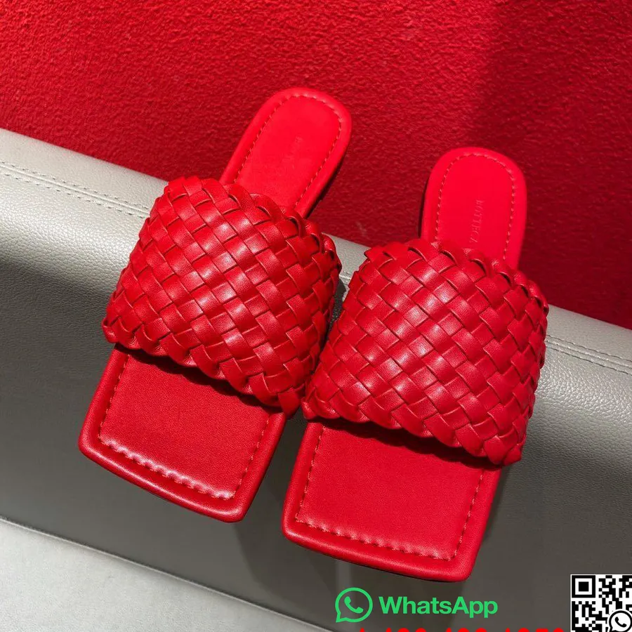 Bottega Veneta Intrecciato Sandal Kaki Persegi Koleksi Musim Gugur/dingin Kulit Domba 2019, Merah