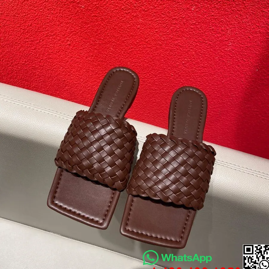 Bottega Veneta Intrecciato Sandal Kaki Persegi Koleksi Musim Gugur/dingin Kulit Domba 2019, Coklat