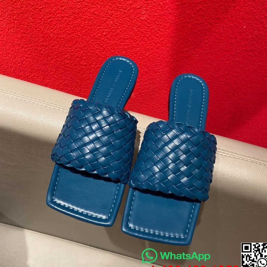 Bottega Veneta Intrecciato Sandal Kaki Persegi Koleksi Musim Gugur/musim Dingin Kulit Domba 2019, Biru