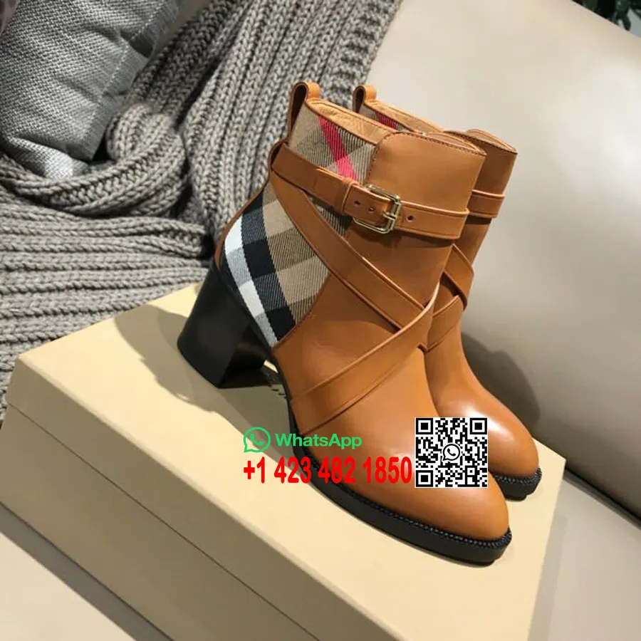 Burberry Vaughan Flat Check/couro 70mm Bota De Salto Bloco Tornozelo Couro De Bezerro Coleção Outono/inverno 2018, Bege