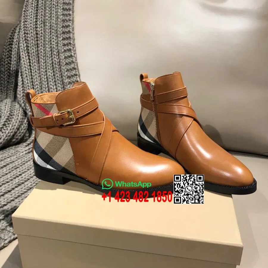 Burberry Vaughan плоски карирани/кожени ботуши телешка кожа колекция есен/зима 2018, тен