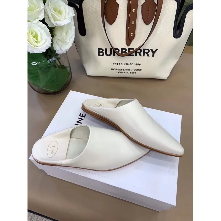 Celine Chinelo Dobrável Jacno Babouche Couro De Bezerro Coleção Outono/inverno 2020, Branco