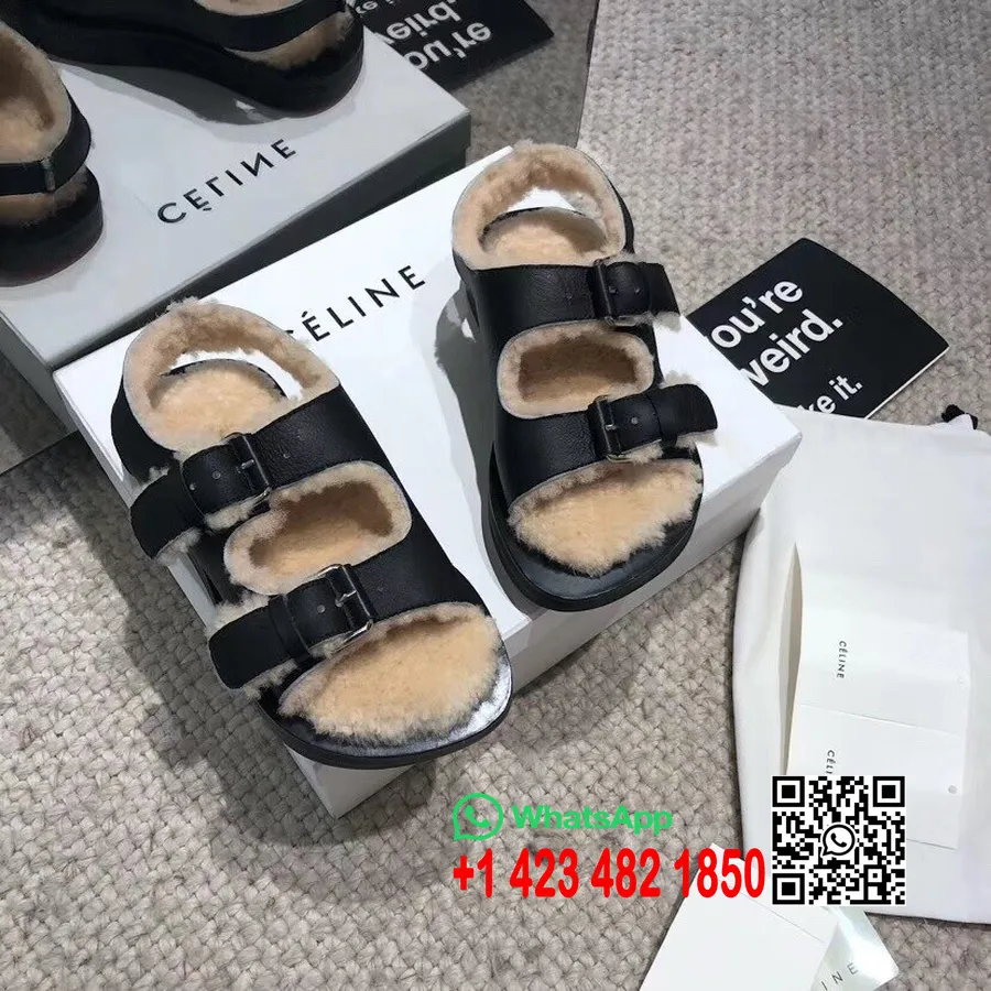 Celine Fur Sandals Calfskin Leather Fall/Winter 2019 Collection, Black