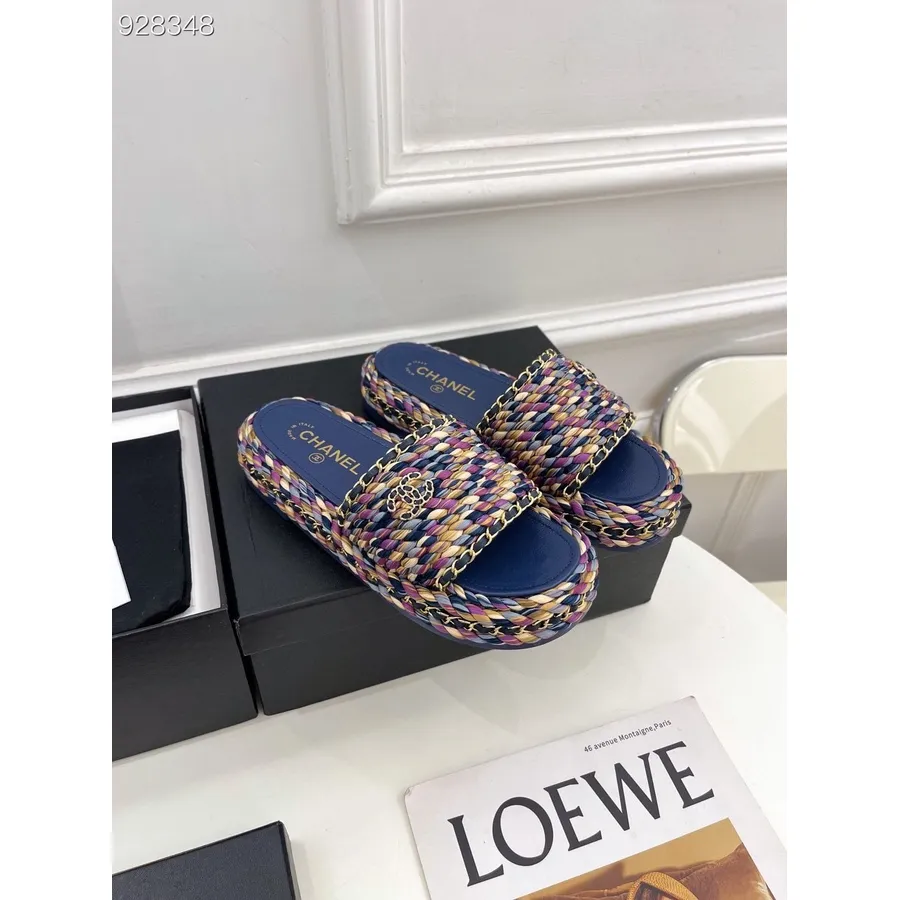 Chanel Rope Sandale Chanel împodobite Tweed/piele De Vițel Colecția Primăvară/vară 2022, Albastru/alb