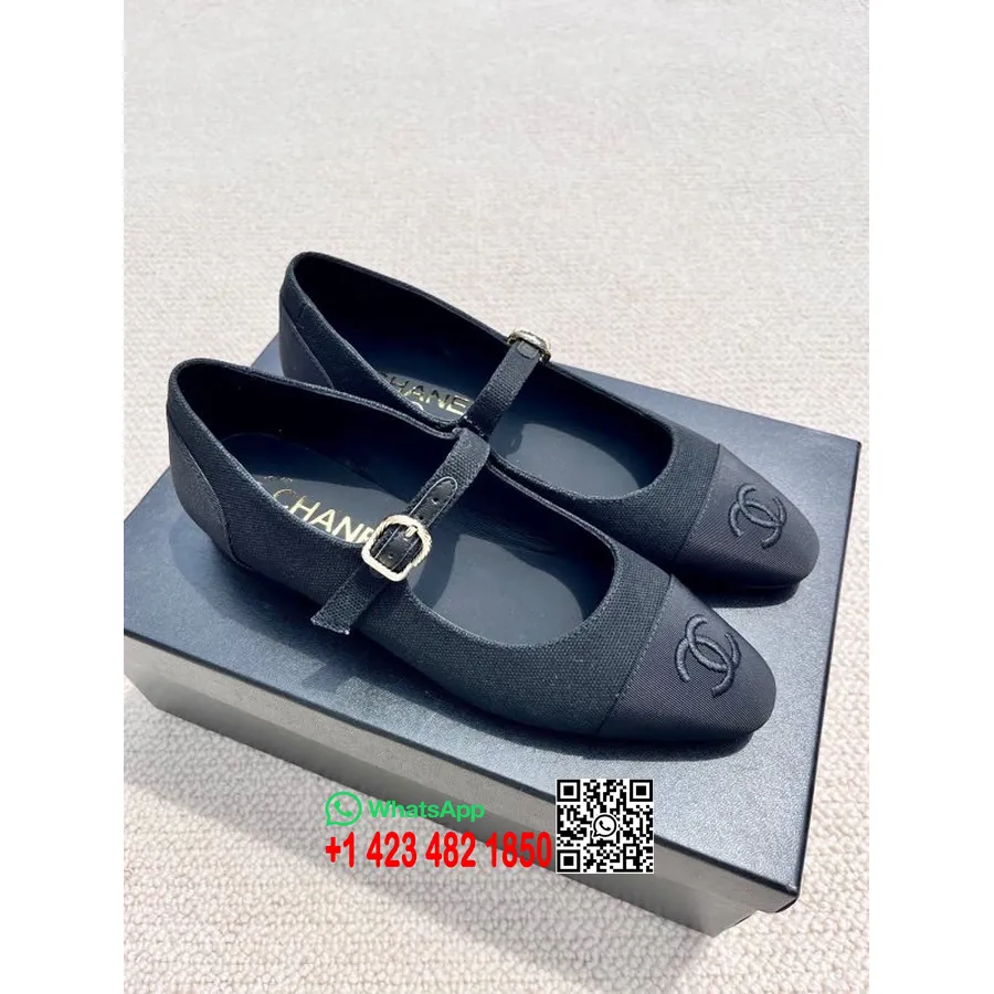 Chanel Mary Jane Flats Canvas/Kalbsleder Frühjahr/Sommer 2022 Kollektion, Schwarz