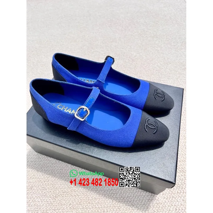 Chanel Mary Jane Flats Canvas/Kalbsleder Frühjahr/Sommer 2022 Kollektion, Blau/schwarz