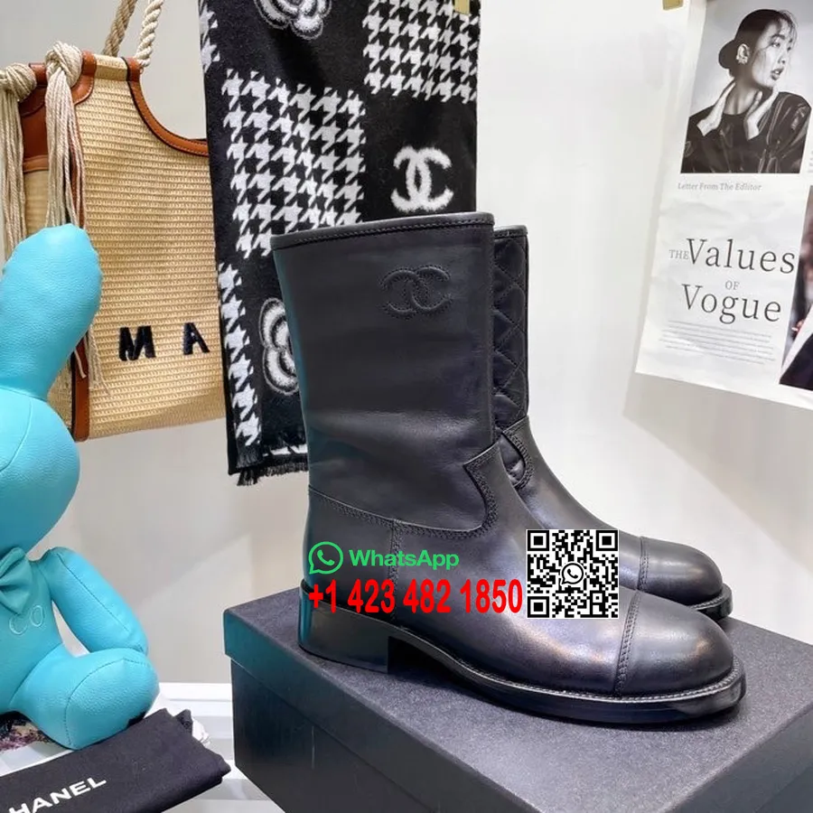 Chanel Quiltade Ankelboots Lammskinn Vår/sommar 2022 Kollektion, Svart