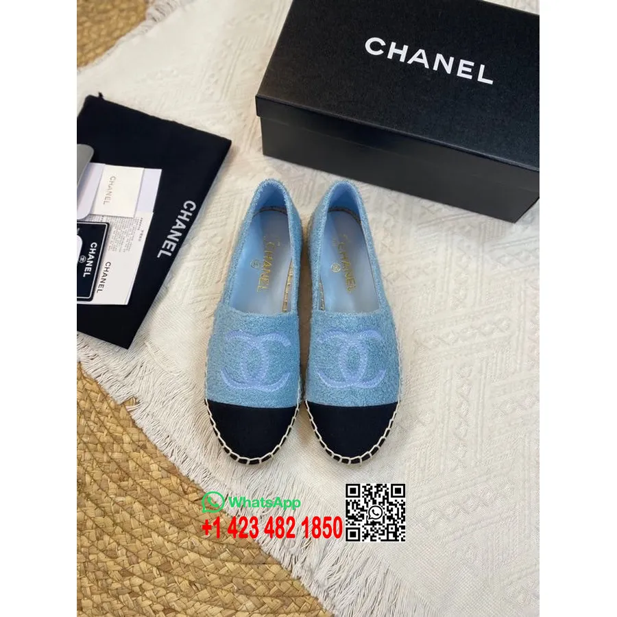 Chanel Cc Logo Katoenen Badstof Espadrilles Lente/zomer 2022 Collectie, Blauw