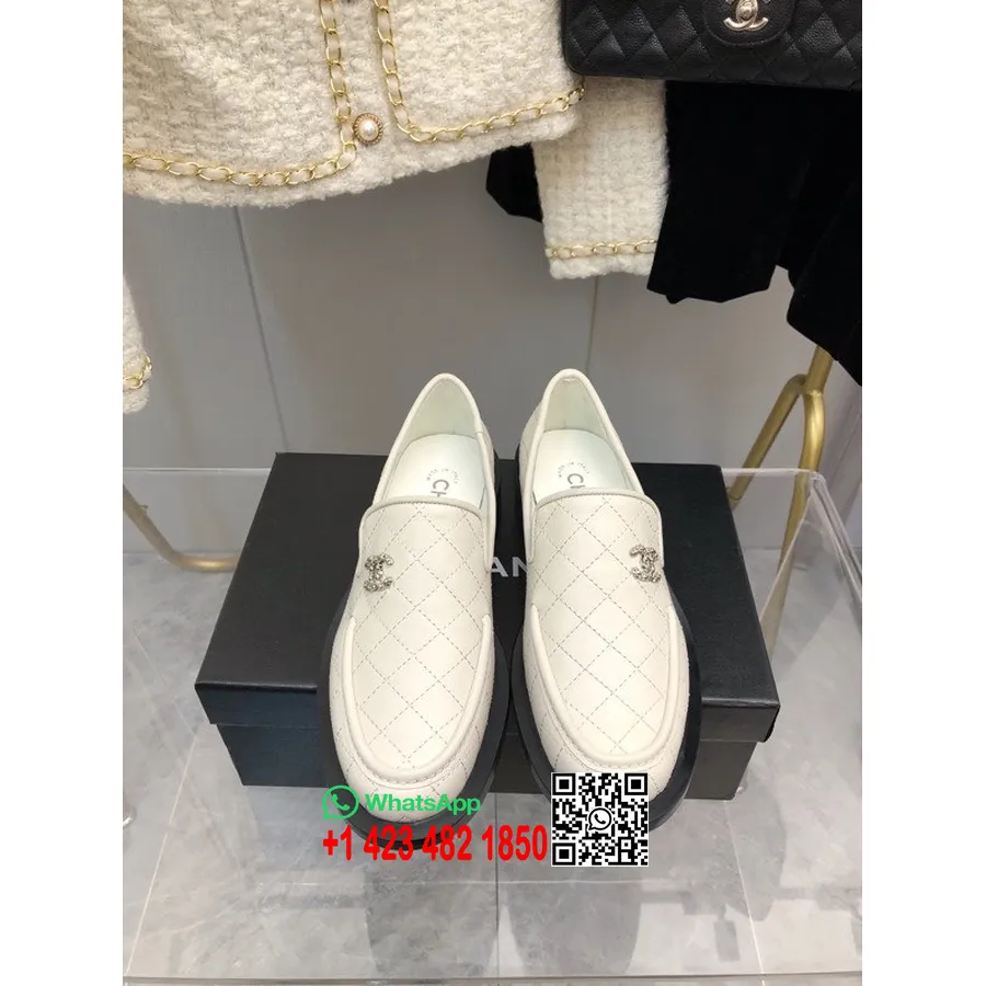 Chanel CC Logo Quilted Loafers Lambskin Leather Spring/Summer 2022 Collection, White