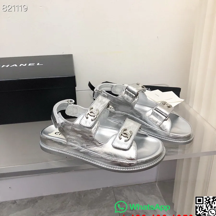 Sandale Chanel Velcro Dad Piele De Vitel Neteda Colectia Primavara/vara 2022, Argintiu