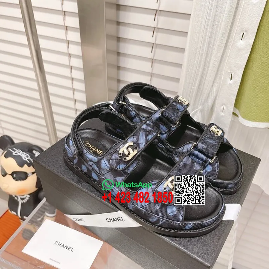 Chanel Dad Sandalen Met Klittenband Canvas/kalfsleer Collectie Lente/zomer 2022, Zwart/blauw