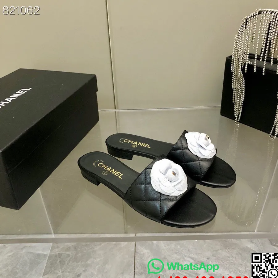 Chanel Camelia Flower Mules Exclusivas G38800 Couro De Cordeiro Coleção Primavera/verão 2022, Preto/branco