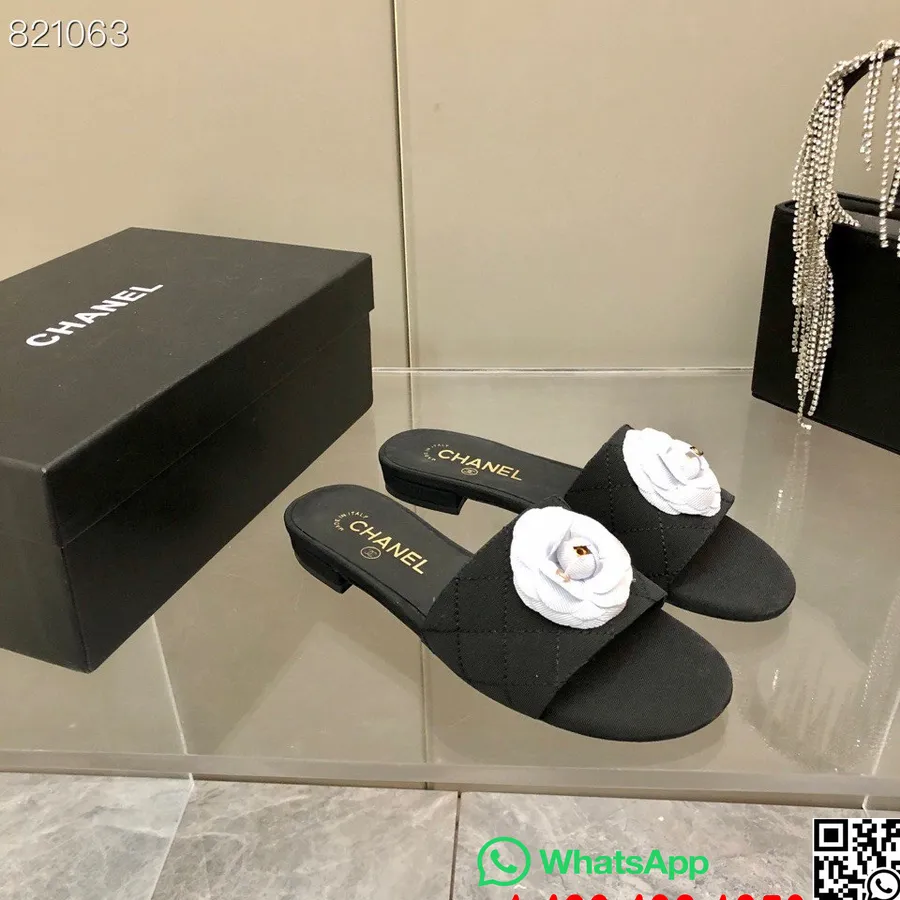 Chanel Camélia Flower Mules Exclusivas G38800 Lona/couro De Pele De Cordeiro Coleção Primavera/verão 2022, Preto/branco